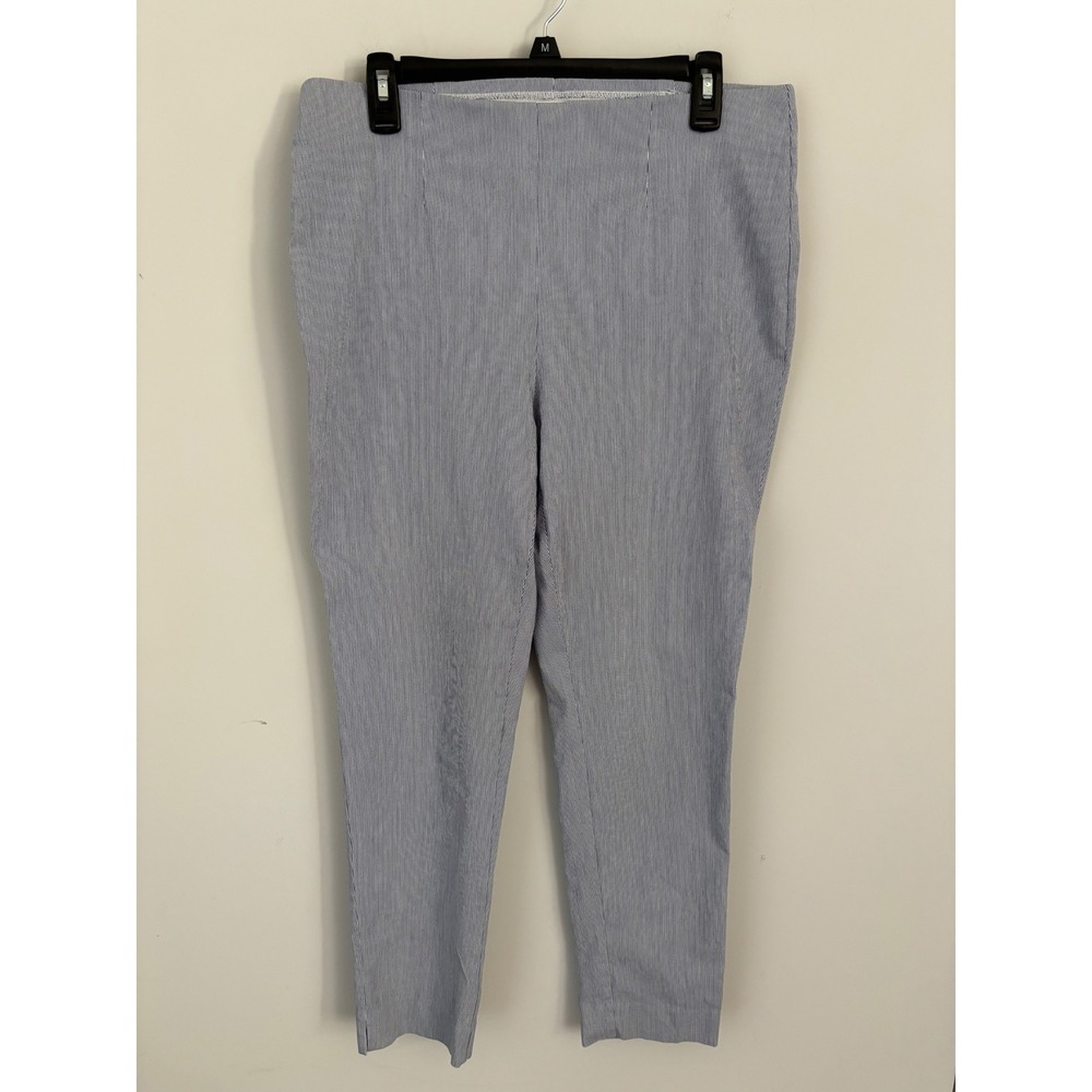 Chico's So Slimming Ankle Pants Blue White Stripe Pull On Stretch Size 1.5 med